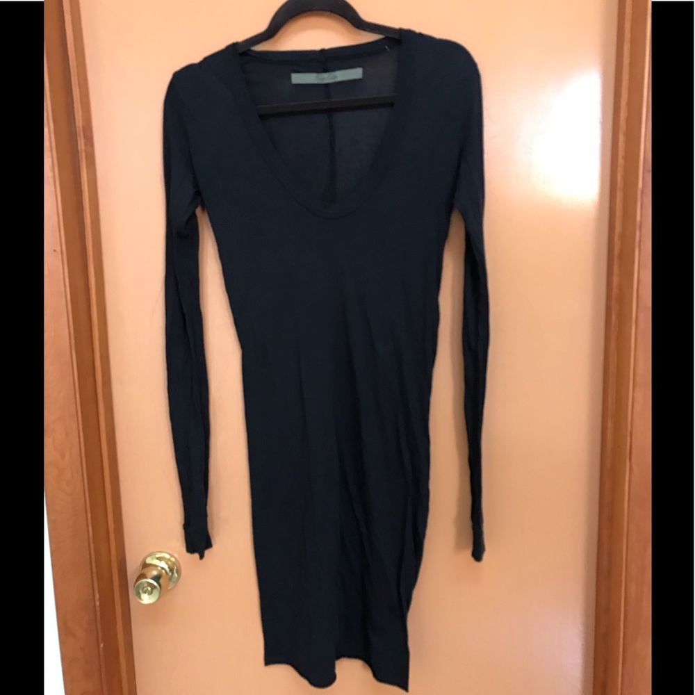 Enza Costa, Sheer Blk, Back seam Deep-V dress Sz S